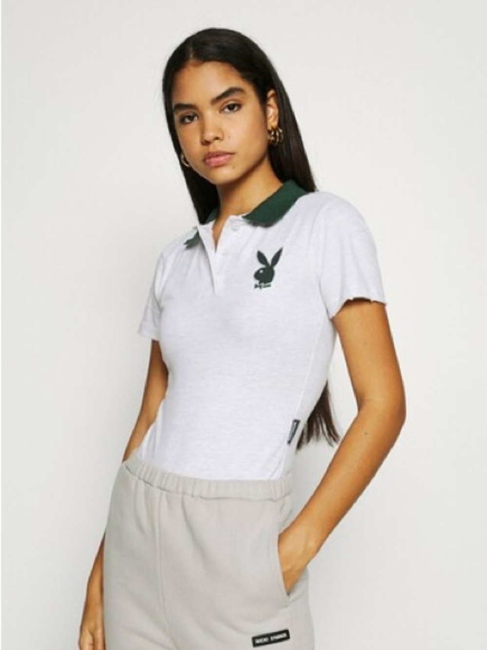 ✨ NWT PLAYBOY x Missguided Gray Polo Bodysuit with Green Collar - 0/XS ✨